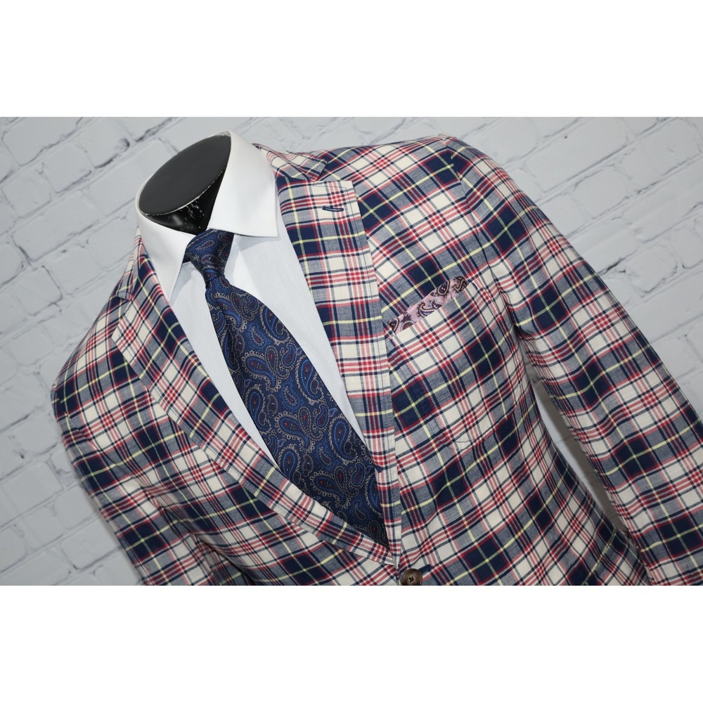 Brooks Brothers Regent Fit Blazer Mens 40R Blue Red Plaid Cotton Sport Coat NEW